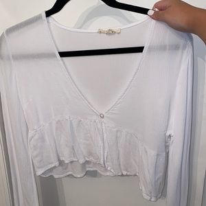 LA Hearts White long sleeve crop top with button